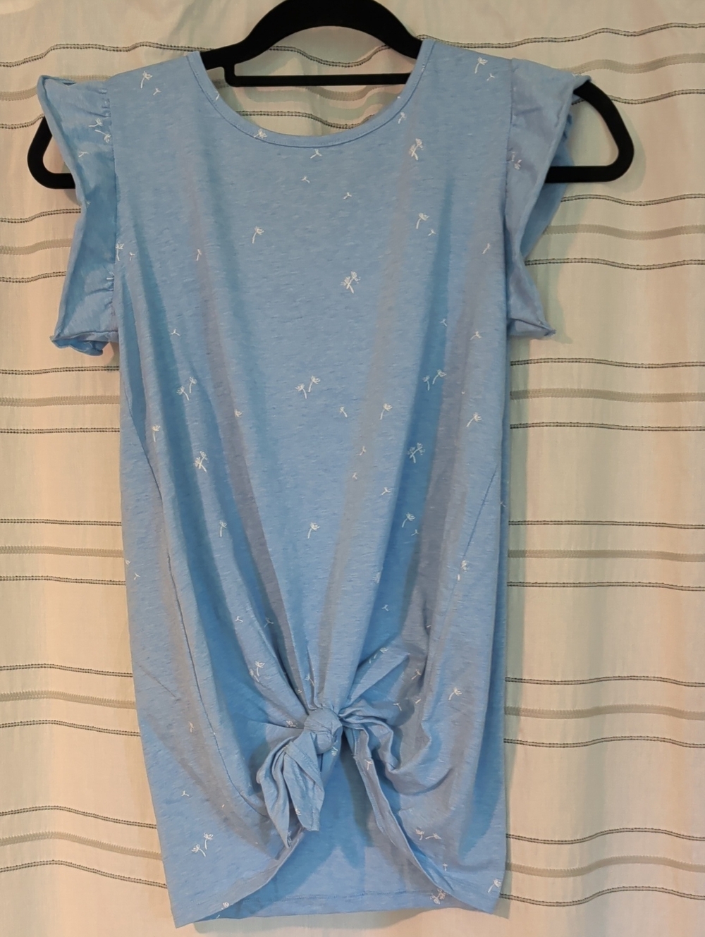 Girls' Light Blue Short Sleeve Tie-Front Tee
